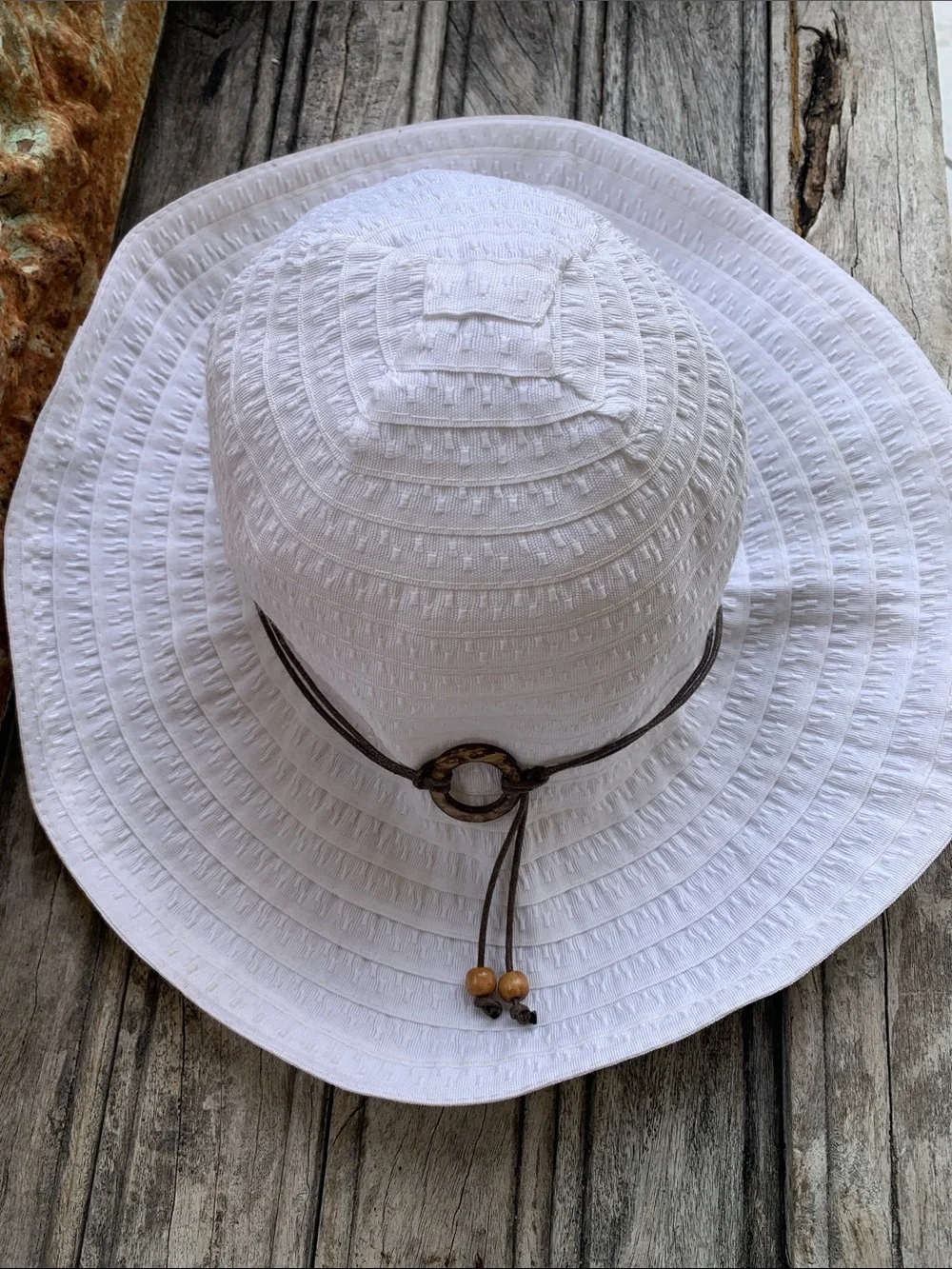 Betmar New York Coconut Ring Safari Beaded White Sun Hat UPF 50+